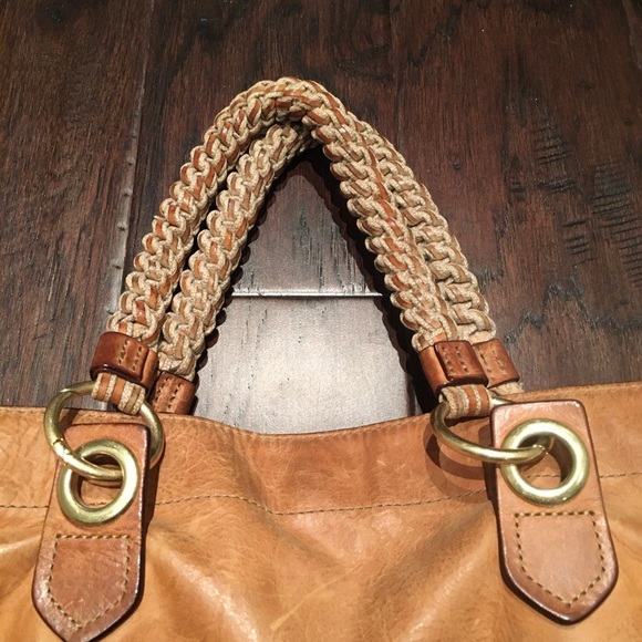 ❤️Gryson Brown Leather Handbag Tote Canvas Large - Picture 2 of 7